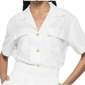 B6 Montserrat‎ New York Button Up Shirt White Large Linen Cotton Blend